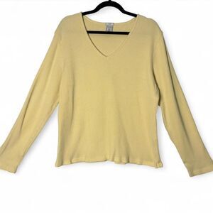Butter Yellow Ribbed Pullover V-Neck Sweater Y2K Old Navy XXL 100% Cotton
